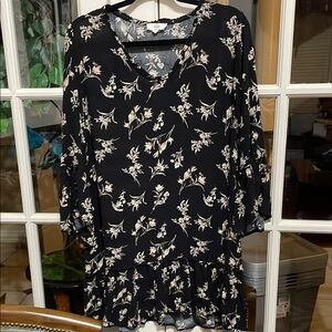 Entro Floral Black Women's Tunic Dress Size Large